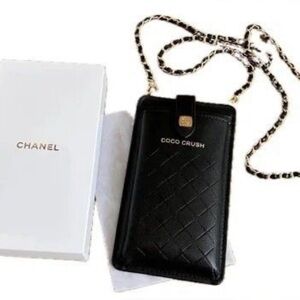 Chanel Coco Crush Black Quilted Phone Case with Chain